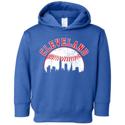 Vintage Skyline Cleveland Baseball Gift Toddler Hoodie