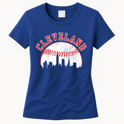 Vintage Skyline Cleveland Baseball Gift Womens T-Shirt