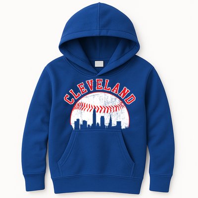 Vintage Skyline Cleveland Baseball Gift Kids Hoodie