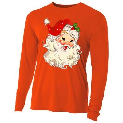 Vintage Santa Claus Face Christmas Xmas Santa Claus Cooling Performance Long Sleeve Crew