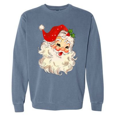 Vintage Santa Claus Face Christmas Xmas Santa Claus Garment-Dyed Sweatshirt