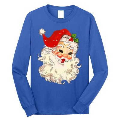 Vintage Santa Claus Face Christmas Xmas Santa Claus Long Sleeve Shirt