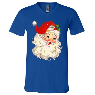 Vintage Santa Claus Face Christmas Xmas Santa Claus V-Neck T-Shirt