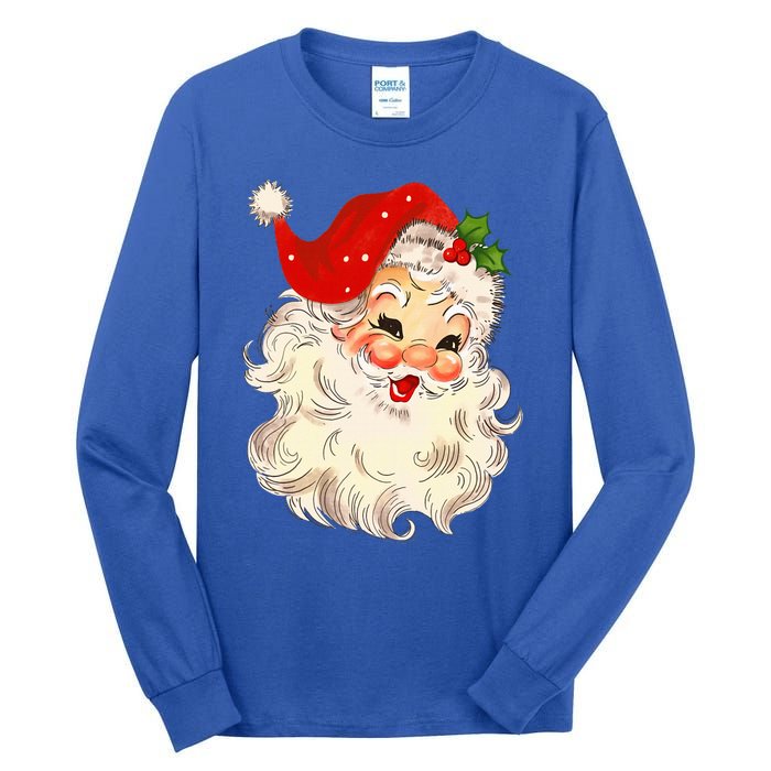 Vintage Santa Claus Face Christmas Xmas Santa Claus Tall Long Sleeve T-Shirt