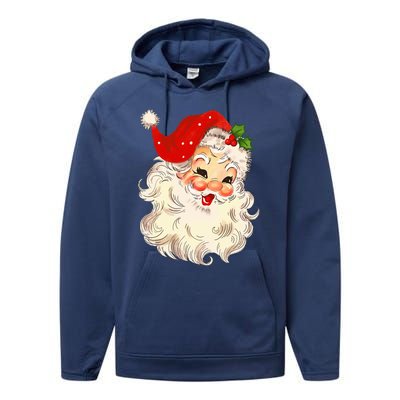 Vintage Santa Claus Face Christmas Xmas Santa Claus Performance Fleece Hoodie