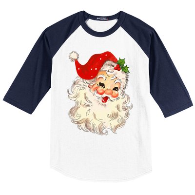 Vintage Santa Claus Face Christmas Xmas Santa Claus Baseball Sleeve Shirt