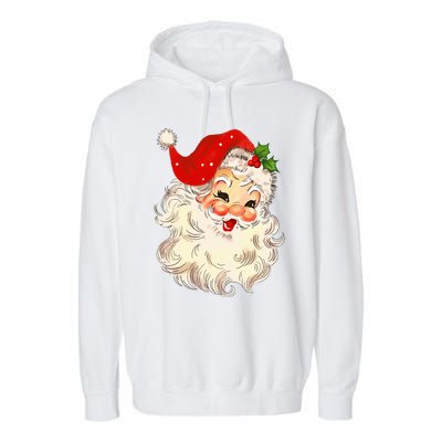 Vintage Santa Claus Face Christmas Xmas Santa Claus Garment-Dyed Fleece Hoodie