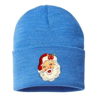 Vintage Santa Claus Face Christmas Xmas Santa Claus  Sustainable Knit Beanie