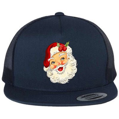 Vintage Santa Claus Face Christmas Xmas Santa Claus  Flat Bill Trucker Hat