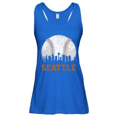 Vintage Seattle Cityscape Baseball Lover Player And Fans Ladies Essential Flowy Tank