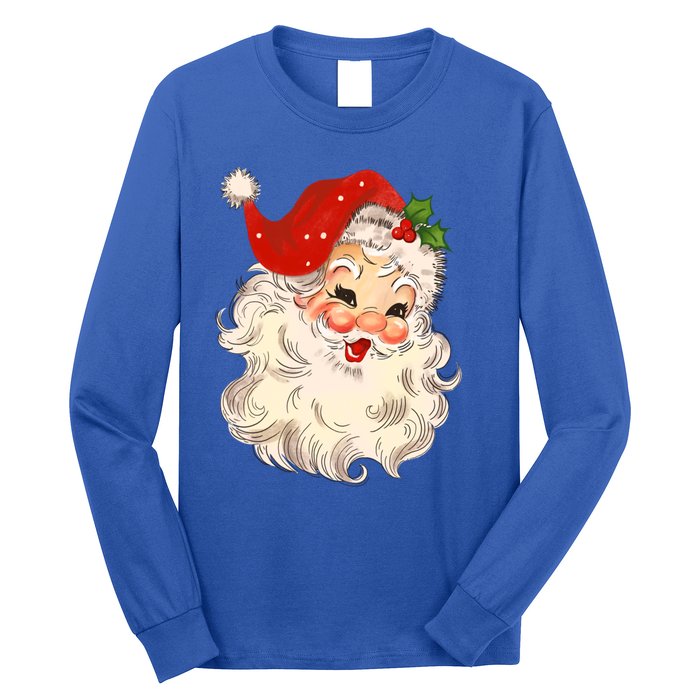 Vintage Santa Claus Face Gift Christmas Xmas Santa Claus Gift Long Sleeve Shirt