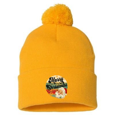 Vintage Santa Claus Merry Christmas Face Old Fashioned Pom Pom 12in Knit Beanie