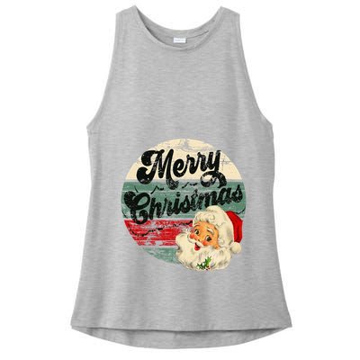 Vintage Santa Claus Merry Christmas Face Old Fashioned Ladies PosiCharge Tri-Blend Wicking Tank
