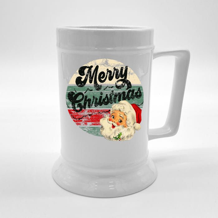 Vintage Santa Claus Merry Christmas Face Old Fashioned Beer Stein