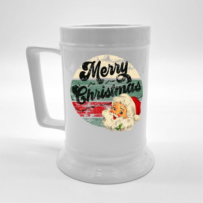 Vintage Santa Claus Merry Christmas Face Old Fashioned Beer Stein