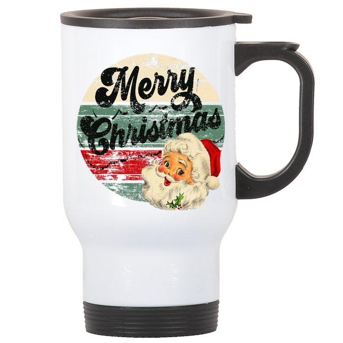 Vintage Santa Claus Merry Christmas Face Old Fashioned Stainless Steel Travel Mug