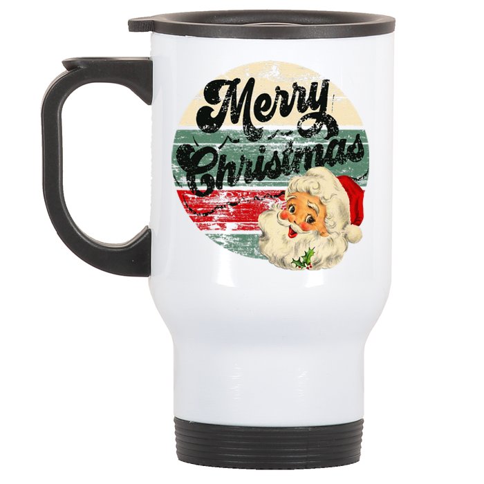 Vintage Santa Claus Merry Christmas Face Old Fashioned Stainless Steel Travel Mug