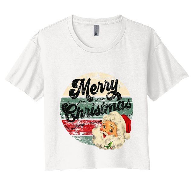 Vintage Santa Claus Merry Christmas Face Old Fashioned Crop Top
