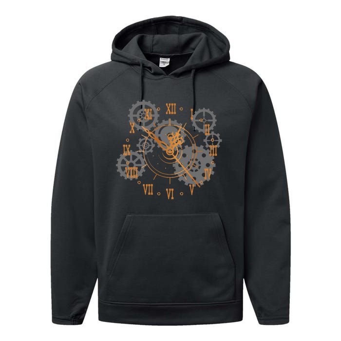 Vintage Steampunk Clock Gears Steampunk Performance Fleece Hoodie