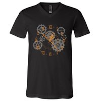 Vintage Steampunk Clock Gears Steampunk V-Neck T-Shirt