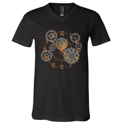 Vintage Steampunk Clock Gears Steampunk V-Neck T-Shirt