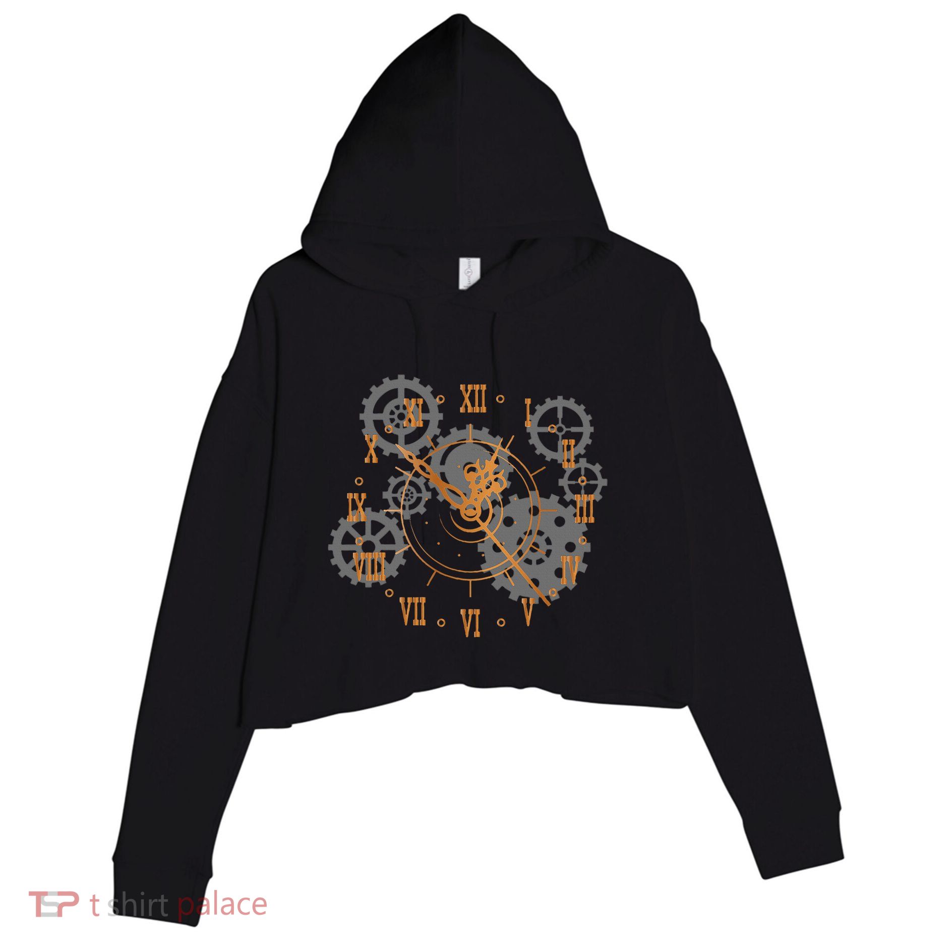 Vintage Steampunk Clock Gears Steampunk Crop Fleece Hoodie