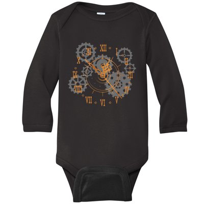 Vintage Steampunk Clock Gears Steampunk Baby Long Sleeve Bodysuit