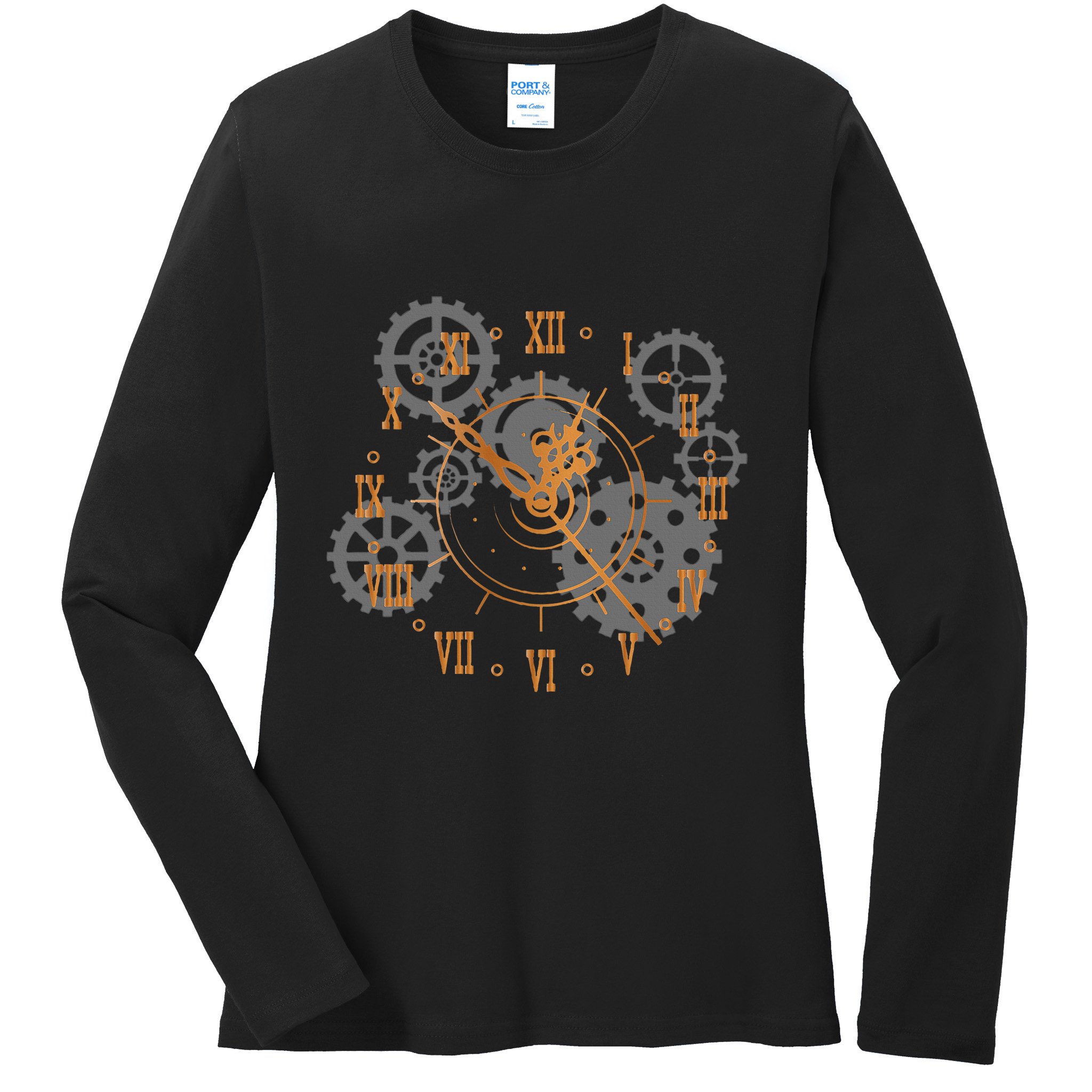 Vintage Steampunk Clock Gears Steampunk Ladies Long Sleeve Shirt