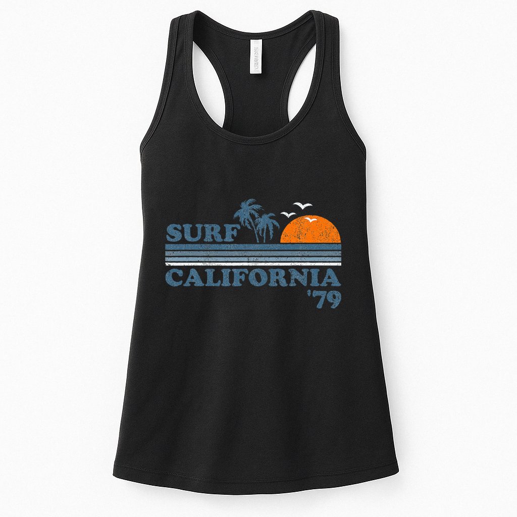 Vintage Surf California Beach Retro Sunset Surf 70s Womens Tank Top