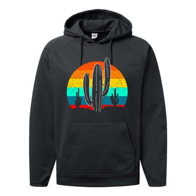 Vintage Saguaro Cactus Retro Arizona Desert Cactaceae Performance Fleece Hoodie