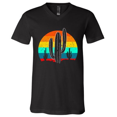 Vintage Saguaro Cactus Retro Arizona Desert Cactaceae V-Neck T-Shirt