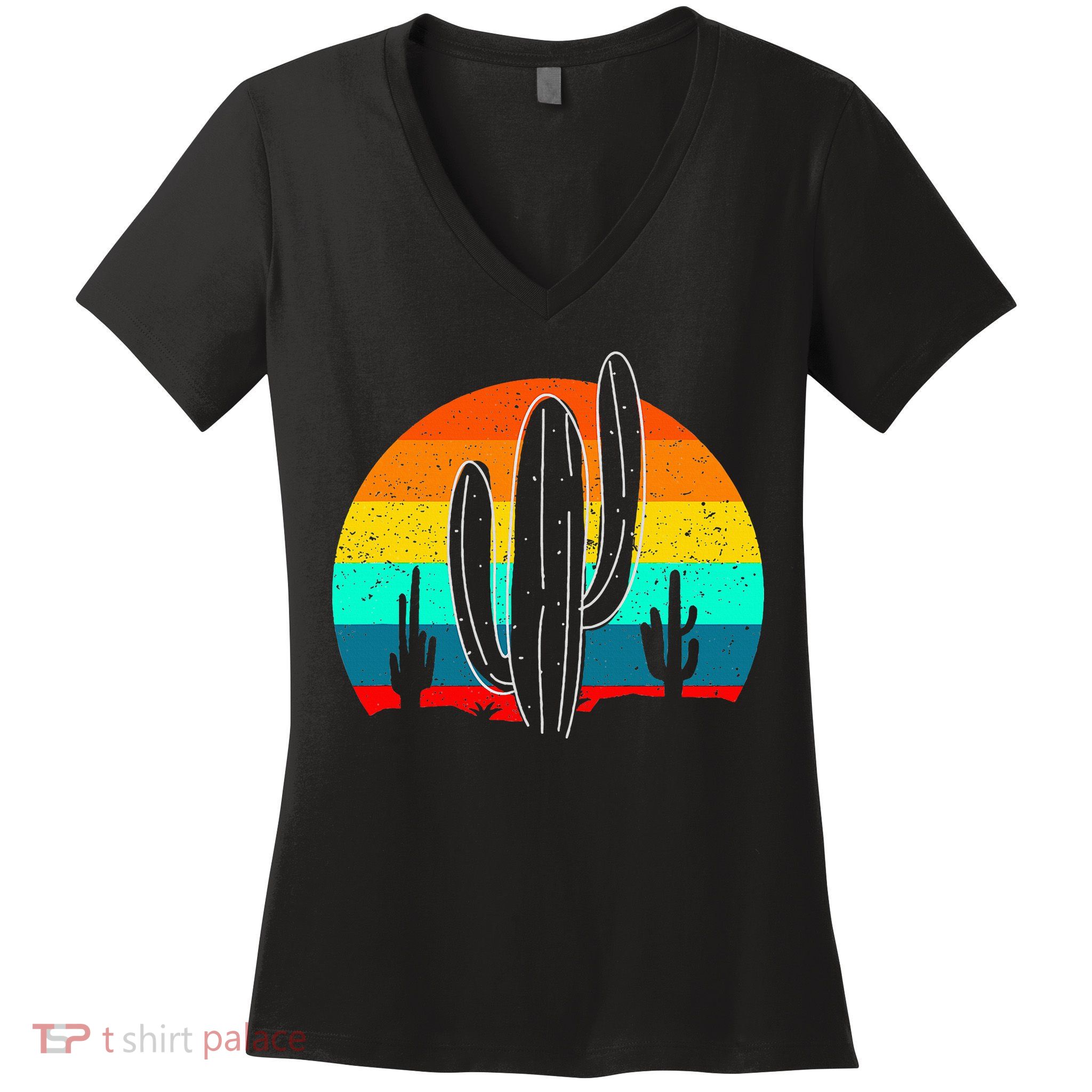 Vintage Saguaro Cactus Retro Arizona Desert Cactaceae Women's V-Neck T-Shirt