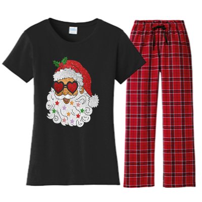 Vintage Santa Claus Sunglasses Christmas Family Pajamas Xmas Women's Flannel Pajama Set