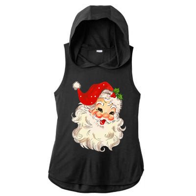 Vintage Santa Claus Face Christmas Xmas Santa Claus Ladies PosiCharge Tri-Blend Wicking Draft Hoodie Tank