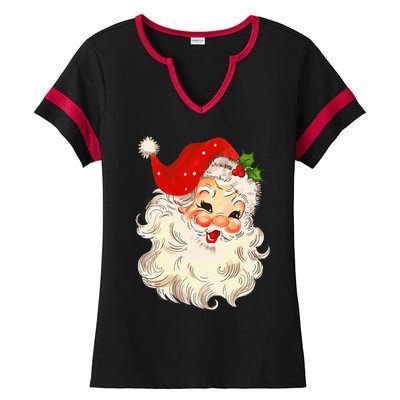 Vintage Santa Claus Face Christmas Xmas Santa Claus Ladies Halftime Notch Neck Tee