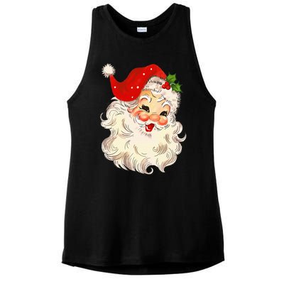 Vintage Santa Claus Face Christmas Xmas Santa Claus Ladies PosiCharge Tri-Blend Wicking Tank