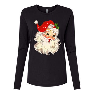 Vintage Santa Claus Face Christmas Xmas Santa Claus Womens Cotton Relaxed Long Sleeve T-Shirt