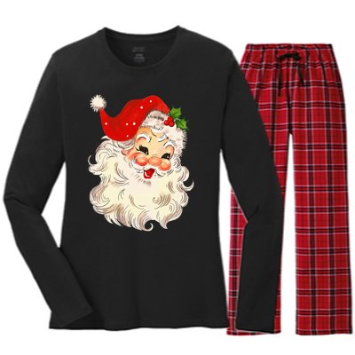 Vintage Santa Claus Face Christmas Xmas Santa Claus Women's Long Sleeve Flannel Pajama Set 