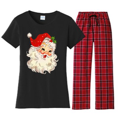 Vintage Santa Claus Face Christmas Xmas Santa Claus Women's Flannel Pajama Set