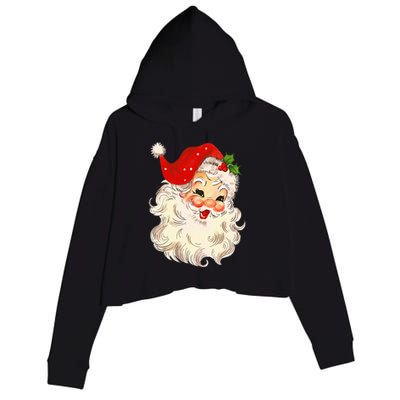 Vintage Santa Claus Face Christmas Xmas Santa Claus Crop Fleece Hoodie