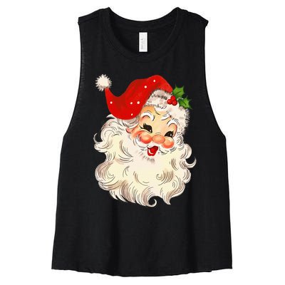 Vintage Santa Claus Face Christmas Xmas Santa Claus Women's Racerback Cropped Tank