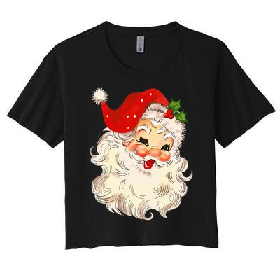 Vintage Santa Claus Face Christmas Xmas Santa Claus Women's Crop Top Tee