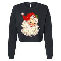 Vintage Santa Claus Face Christmas Xmas Santa Claus Cropped Pullover Crew