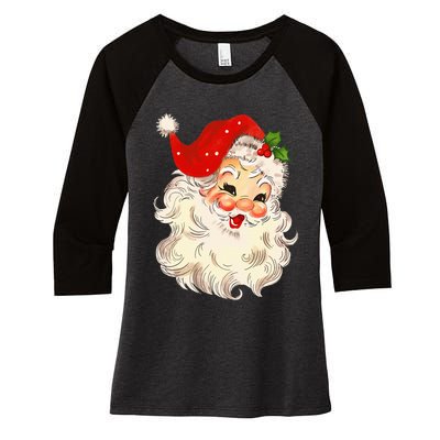 Vintage Santa Claus Face Christmas Xmas Santa Claus Women's Tri-Blend 3/4-Sleeve Raglan Shirt