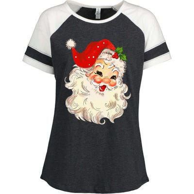 Vintage Santa Claus Face Christmas Xmas Santa Claus Enza Ladies Jersey Colorblock Tee