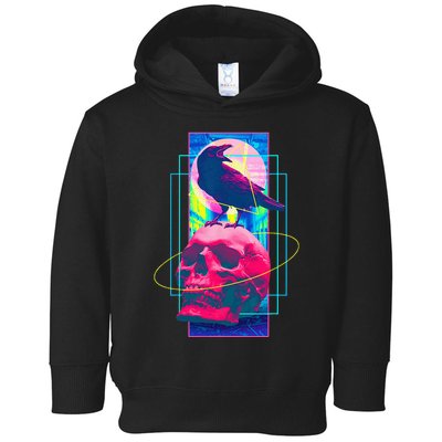 Vaporwave Skull & Crow Halloween Retro Aesthetic Art Toddler Hoodie