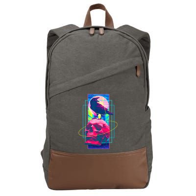 Vaporwave Skull & Crow Halloween Retro Aesthetic Art Cotton Canvas Backpack