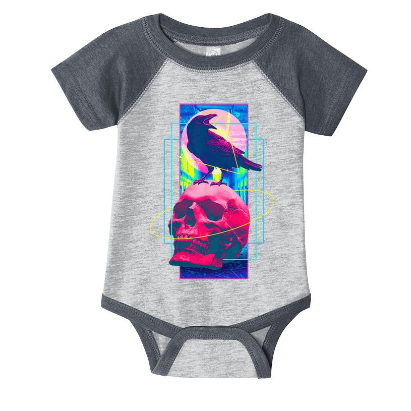 Vaporwave Skull & Crow Halloween Retro Aesthetic Art Infant Baby Jersey Bodysuit