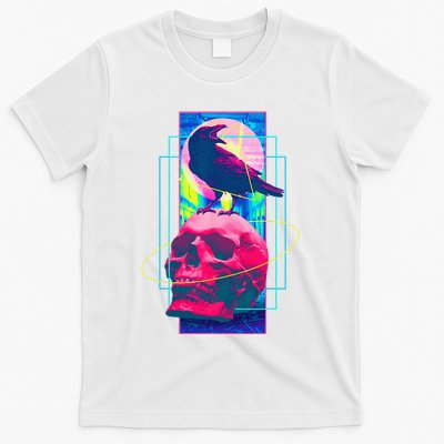 Vaporwave Skull & Crow Halloween Retro Aesthetic Art T-Shirt
