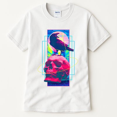 Vaporwave Skull & Crow Halloween Retro Aesthetic Art Tall T-Shirt